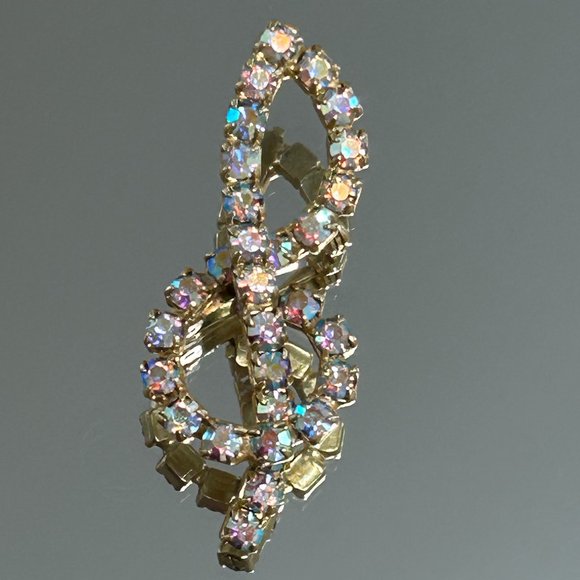Jewelry - Vintage Estate Treble Clef Music Theme Aurora Borealis Rhinestone Pin Brooch